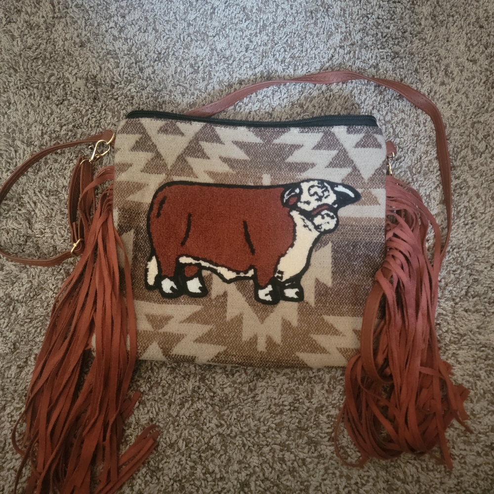 Fringed Brown and Cream Women Bag